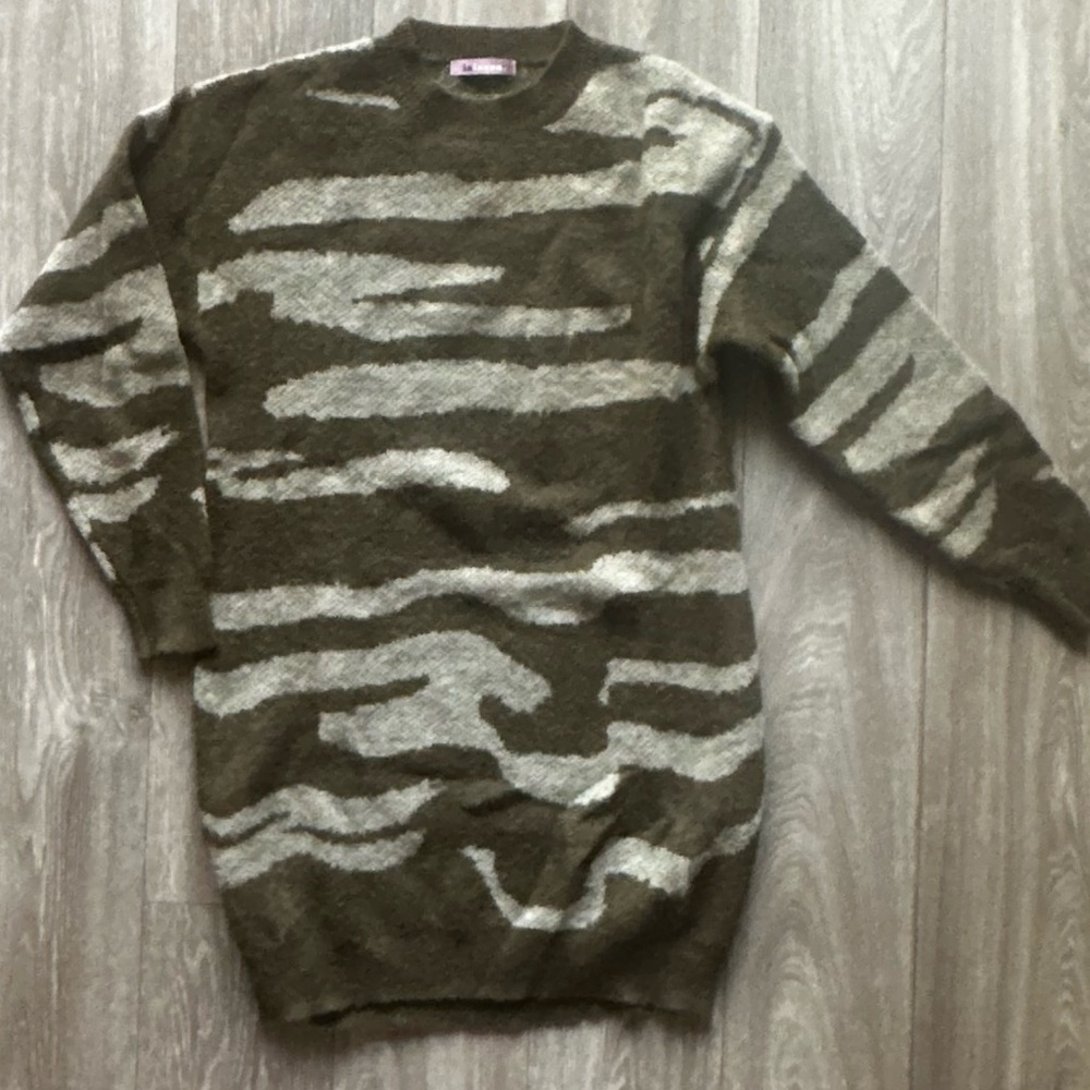 Olive Green Camouflage Knit Mini Dress